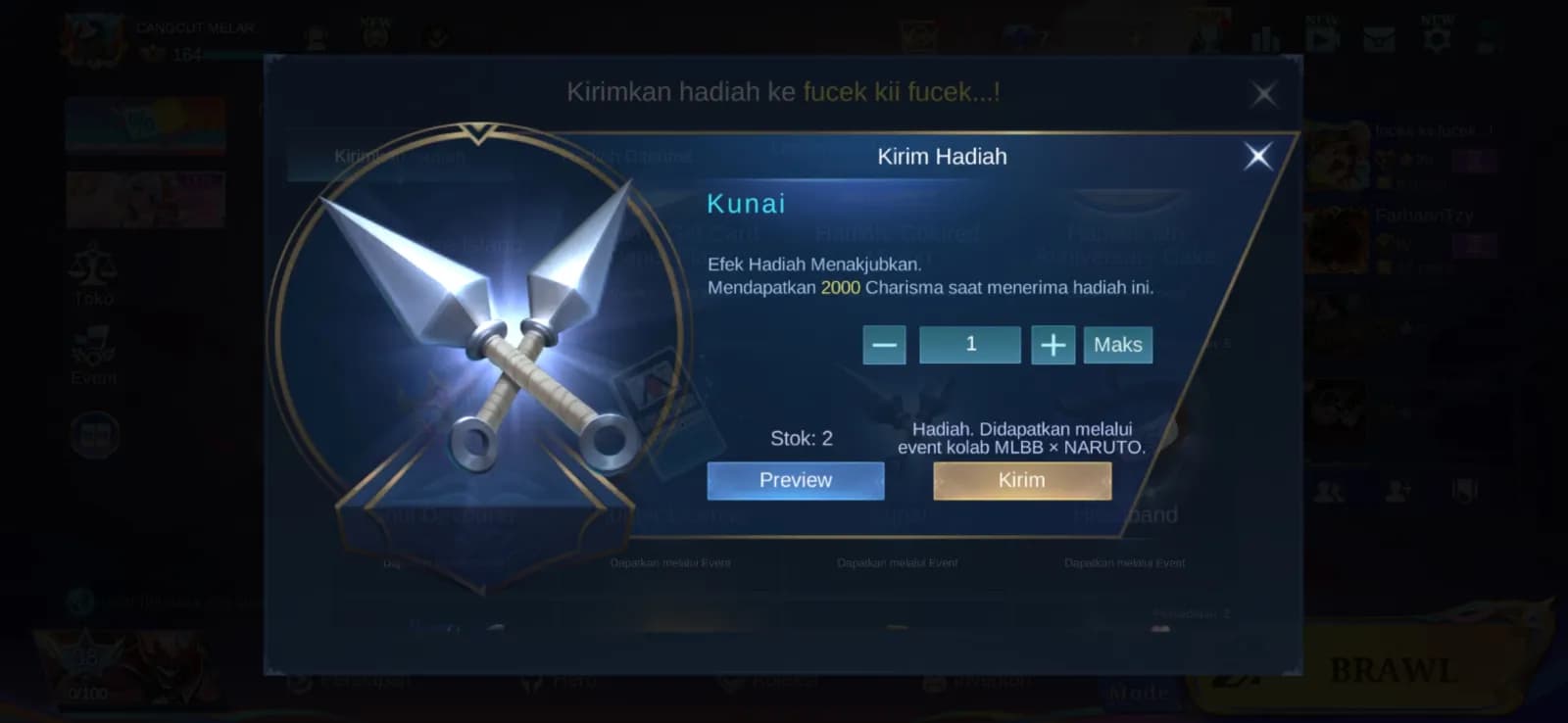 Gift Charisma MLBB - Kunai