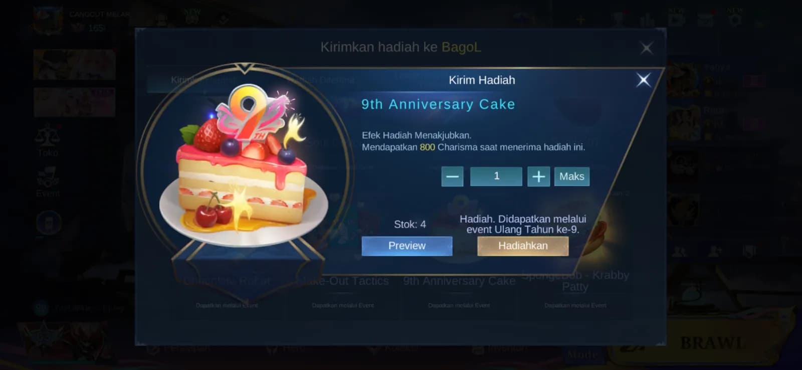 Gift Charisma 9th MLBB - Anniversary Cake