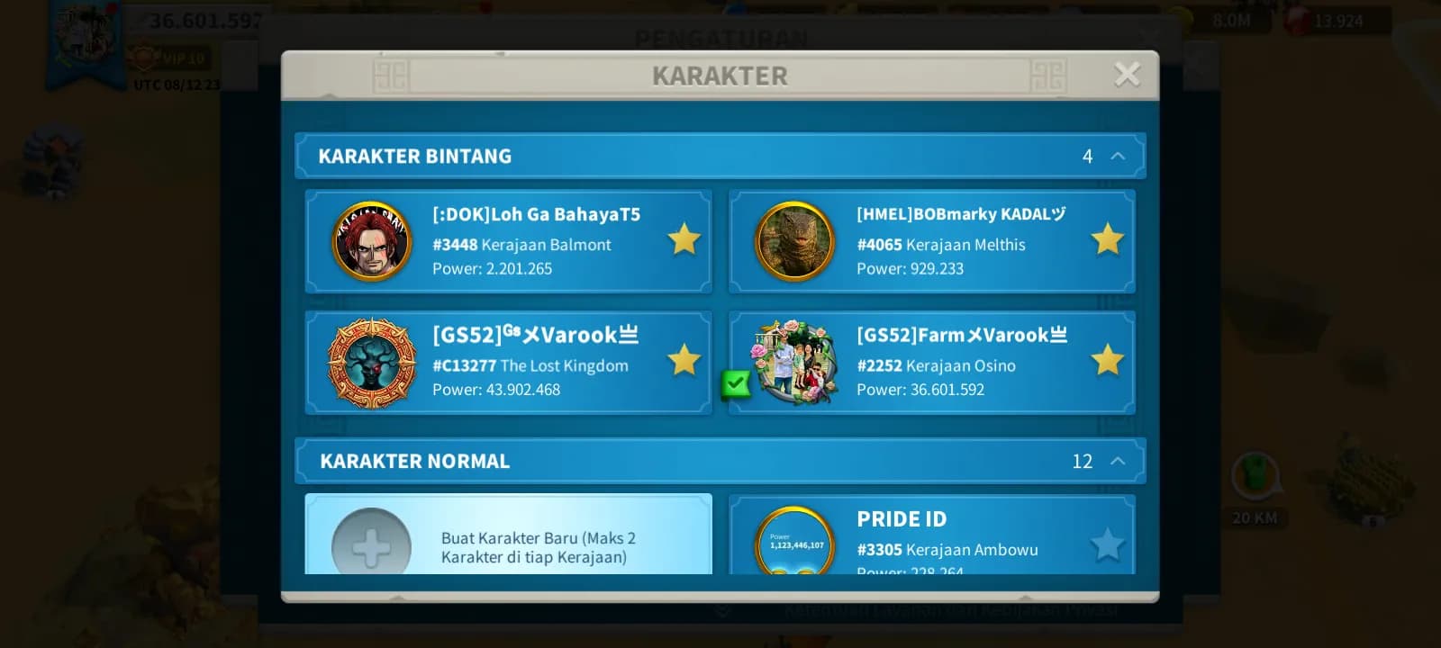 Akun RoK — Power 43.9M + 36.6M + 3 Farm — VIP 11/VIP 10