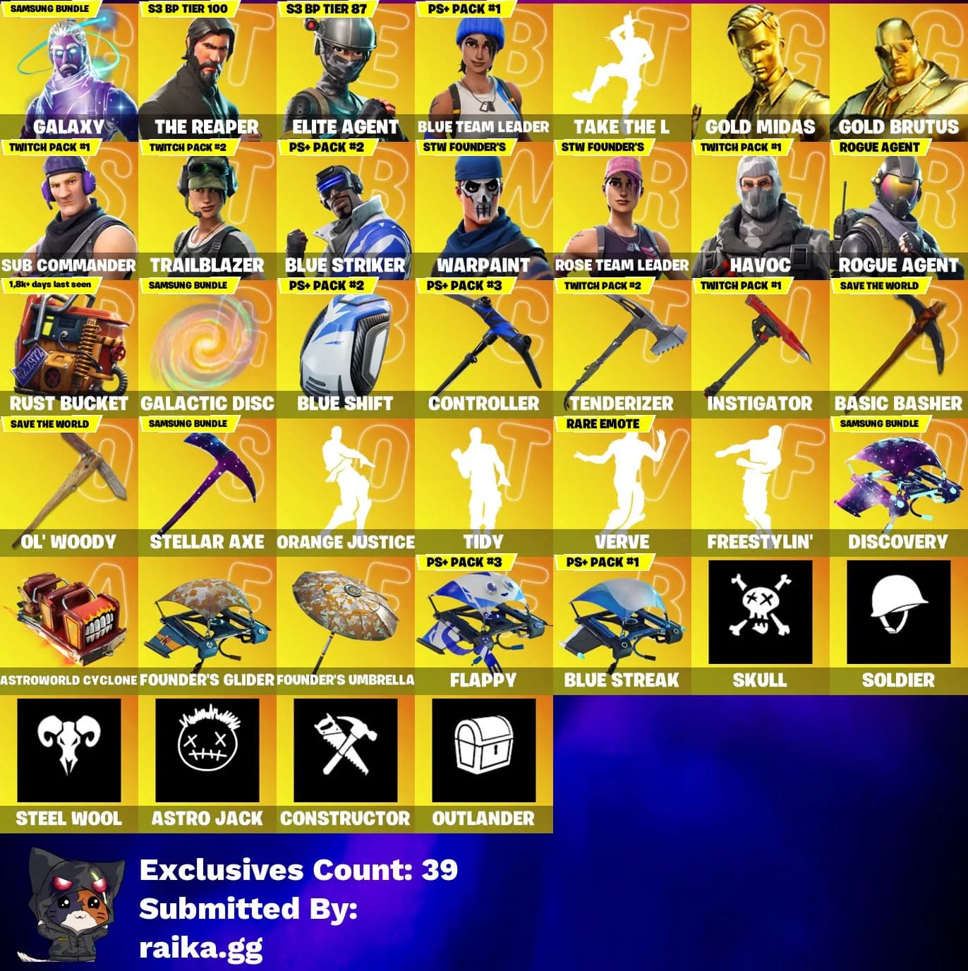 [PC/PSN] 81 skins | OG STW | Galaxy | The Reaper | Elite Agent | Blue Team Leader | Gold Midas | Gold Brutus 