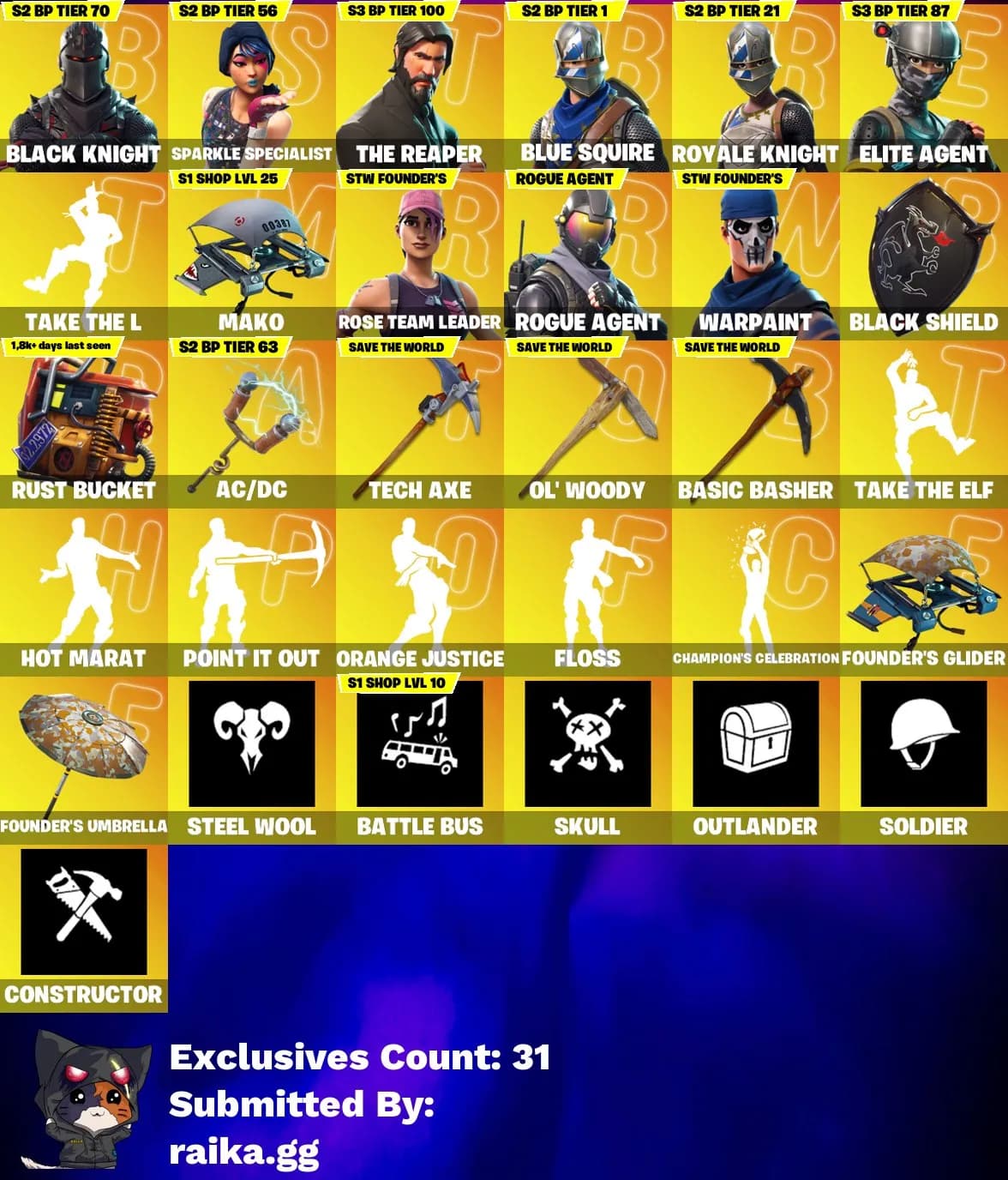 [PC] 93 skins | OG STW | Black Knight | Sparkle Specialist | The Reaper | Blue Squire | Royale Knight | Elite Agent | Ro