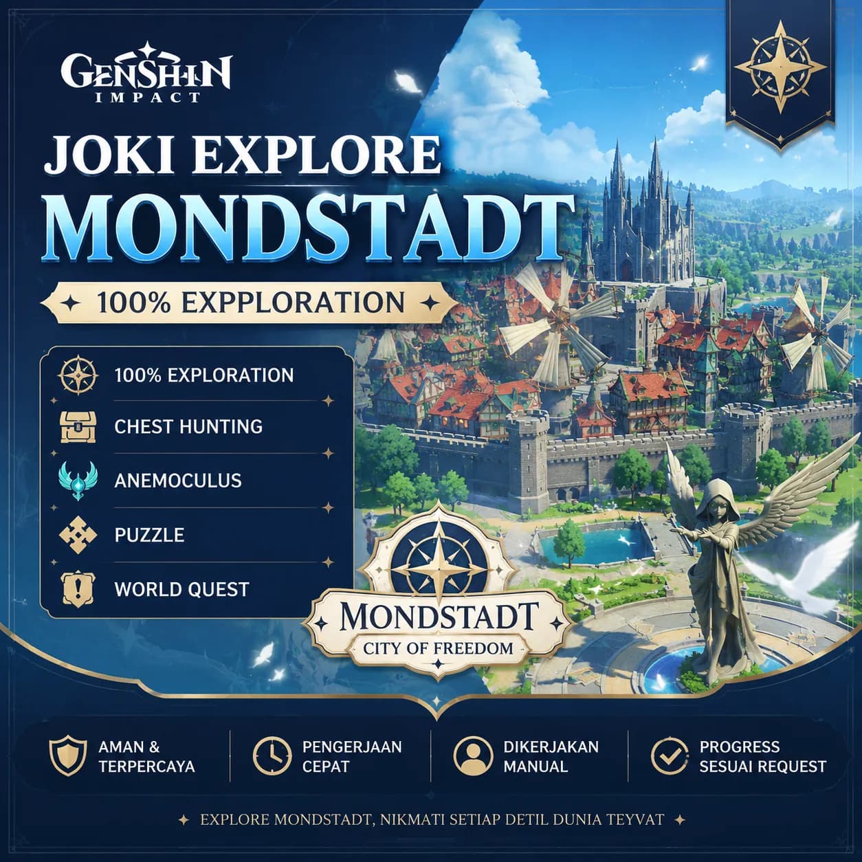 Joki Explore Genshin Impact | 100% Map, Chest, Oculus & Quest(Mondstat)