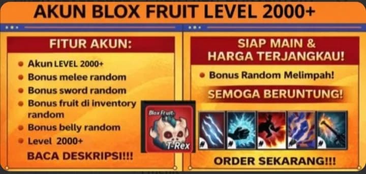 AKUN LEVEL 2000+ T-REX FRUIT DI INVENTORY