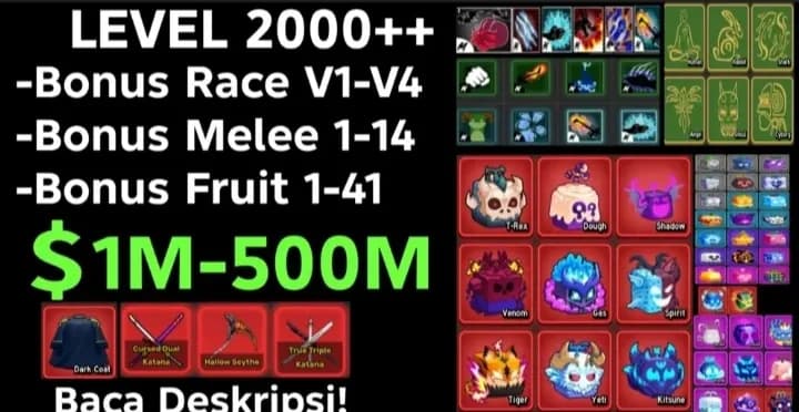 AKUN BLOX FRUITS LEVEL 2000+ | BUAH LANGKA SIAP PAKAI JIKA BERUNTUNG
